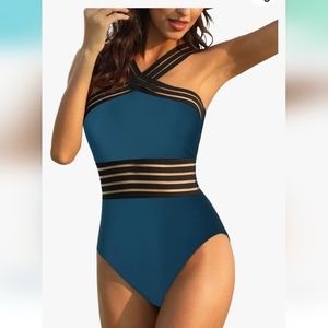 NWT HILOR One Piece Swimsuit L Front Crossover Bathing Suit